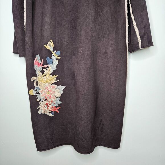 Pete & Greta JOHNNY WAS Coat M Sherpa Lined Brown Snap Closure Embroidered Long - Picture 6 of 11